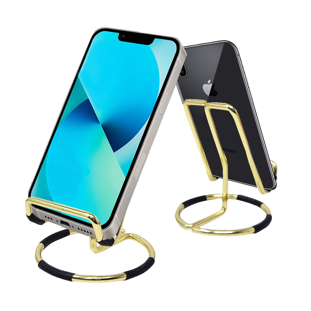 Cell Phone Stand for Desk, Cute Metal Gold Cell Phone Stand Holder Desk Accessories, Compatible with All Mobile Phones, iPhone, Switch, iPad