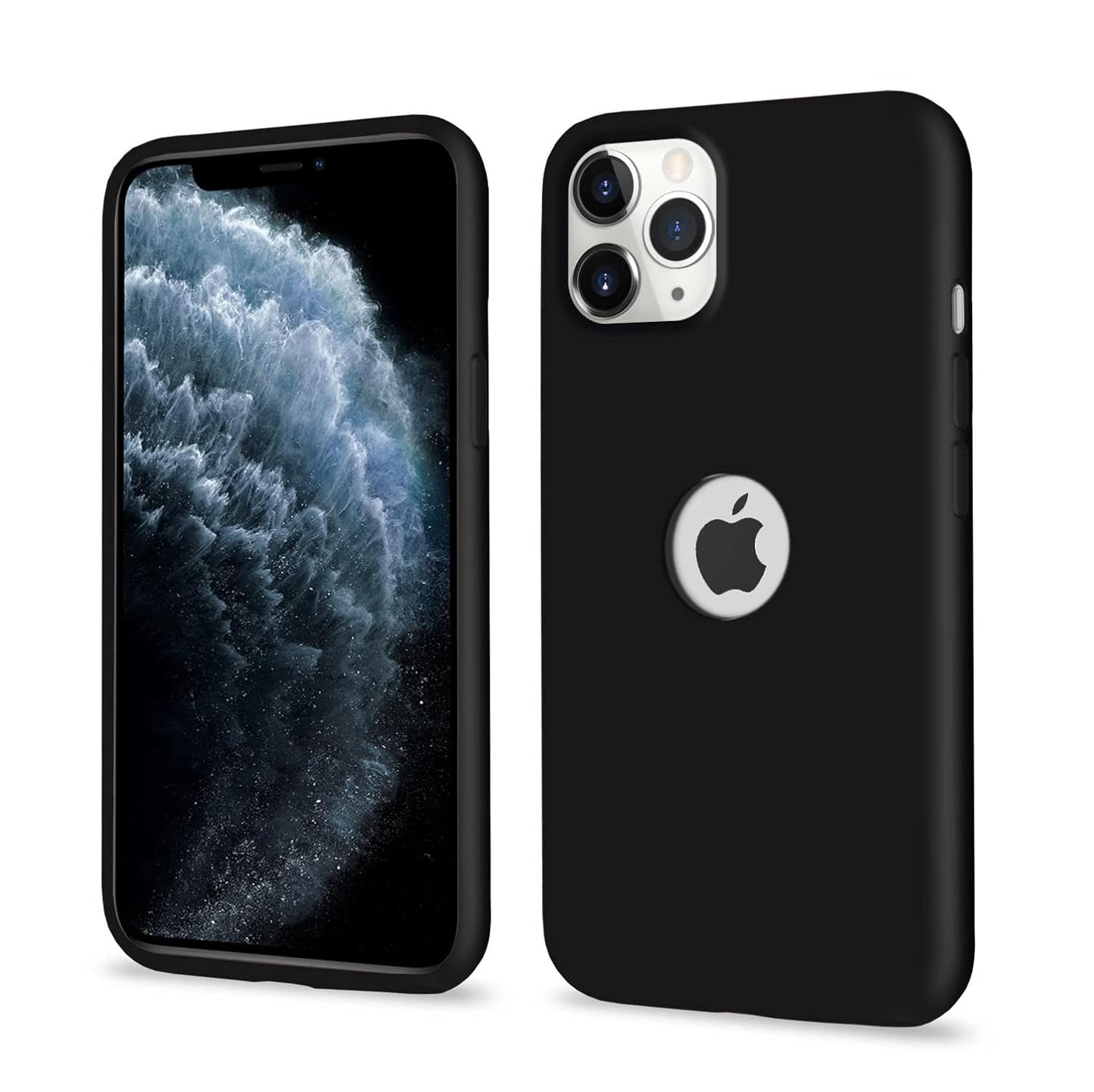 Back Cover Liquid Soft Silicone Bumper Case Logo Cut Cover for iPhone 11 Pro Max (Black)