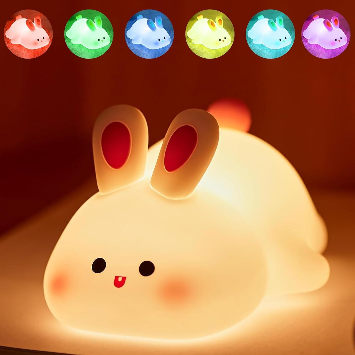 Kids Cute Little Rabbit Night Light Touch Silicone Animal Night Lamp | Rechargeable LED Bedside Lamp for Children's Bedroom | Ideal Gift for Boys, Girls, Toddlers, and Nursery