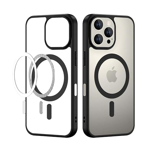 iPhone 16 pro Max Magnetic Transparent Case | Shock Proof Design & Camera Protection | Magsafe Wireless Charging case for Apple iPhone 16 pro Max | Sleek Hard Crystal Cover - Black (Back)