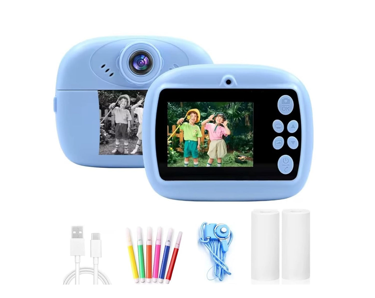 Kids Instant Print Digital Camera with Dual Lens, LCD Screen & Fun Accessories – Blue