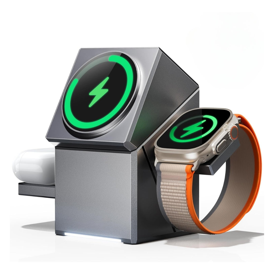 23W Qi2 Certified 3in1 Magnetic Wireless Charging Station with Auto Rotation Compatible with iPhone 16/16 Plus/16 Pro/Max, 15/14/13/12, Airpods & iWatch Series 10/9/8/7/Ultra 2/SE 2/SE