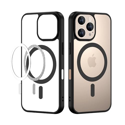 iPhone 16 pro Magnetic Transparent Case | Shock Proof Design & Camera Protection | Magsafe Wireless Charging case for Apple iPhone 16 pro | Sleek Hard Crystal Cover - Black (Back)