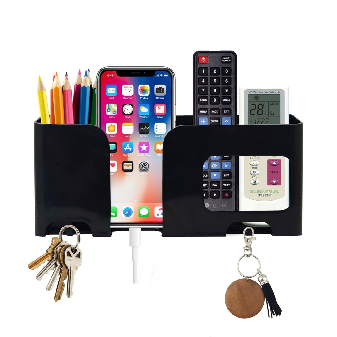 Wall Mounted Multi-Purpose Organizer | Mobile Charging Stand, Remote Holder, Pen Stand & Key Hanger | Space-Saving Storage Box