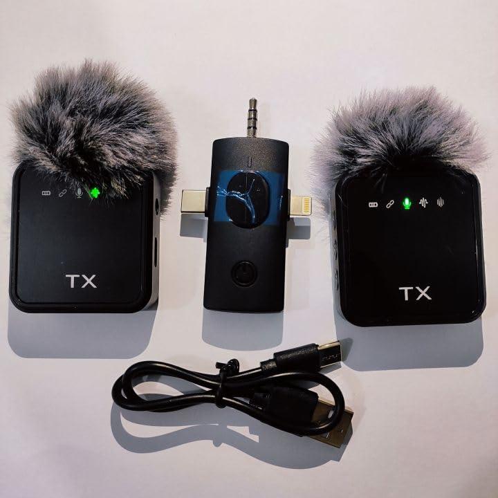 Professional Wireless Mic Kit with Furry Windshields – Ideal for Vlogging, Interviews & Streaming