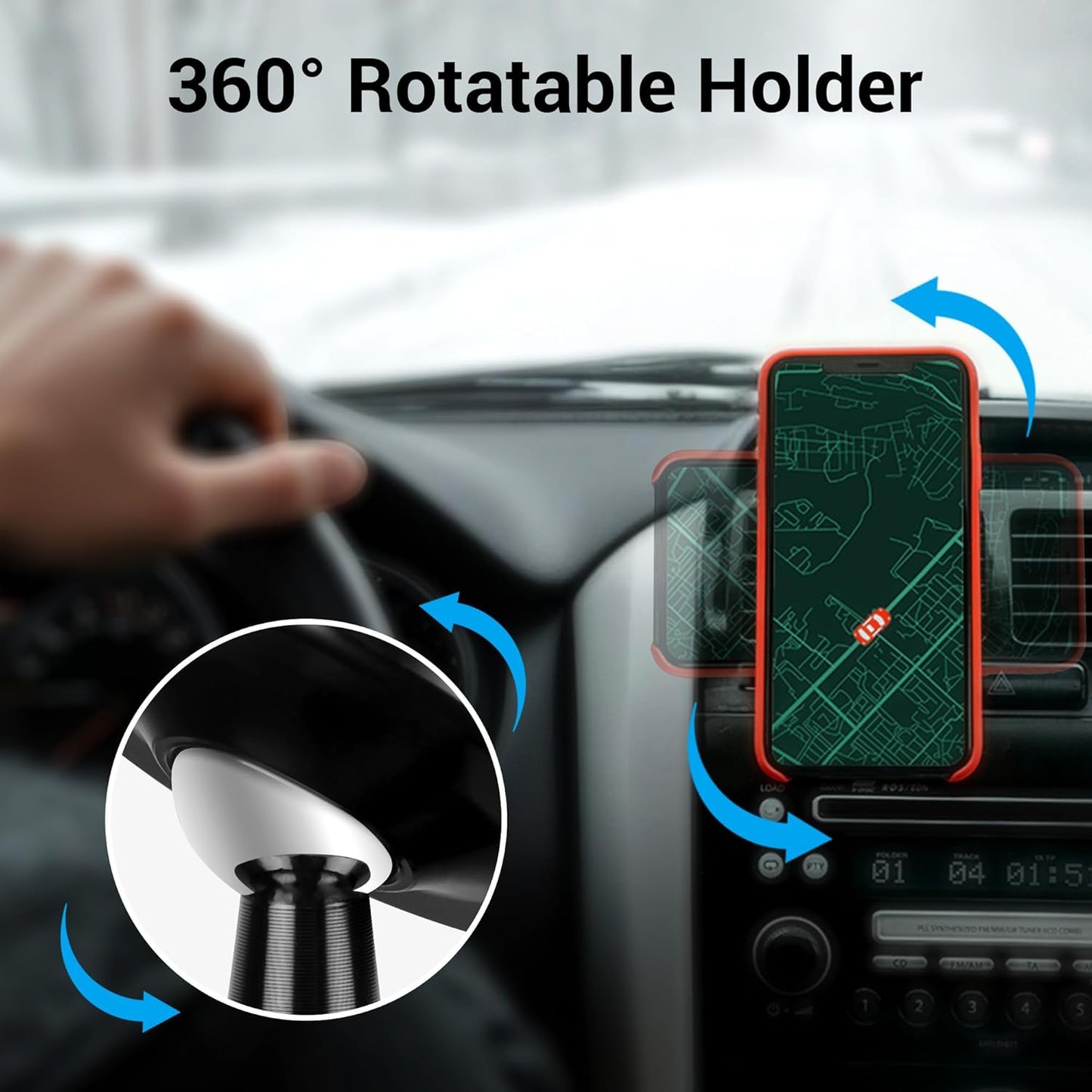 Car Mobile Holder with Powerful Neodymium Magnets, 360° Rotatable, Safe & Strong, Anti-Skid Silicone Pads, Universal Compatibility, Included 1 Metal Plates