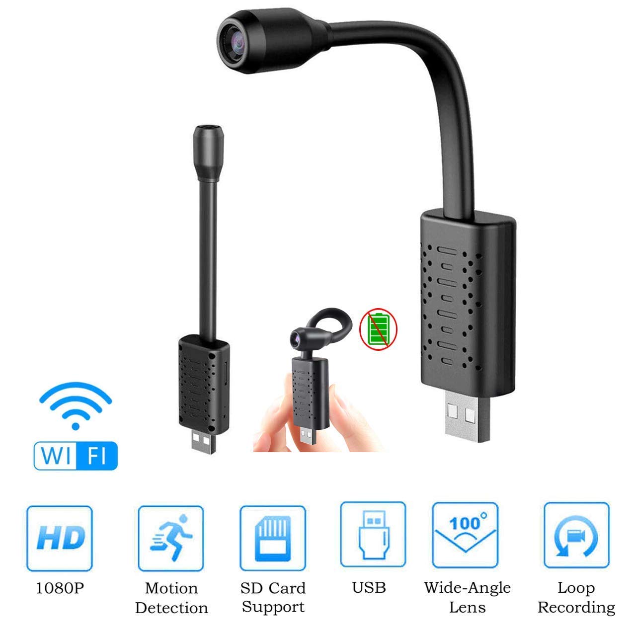 4K Ultra HD WiFi Mini Spy USB Camera – Wide Angle, Remote Access, Motion Detection, Night Vision, IP Camera for Home & Office Security