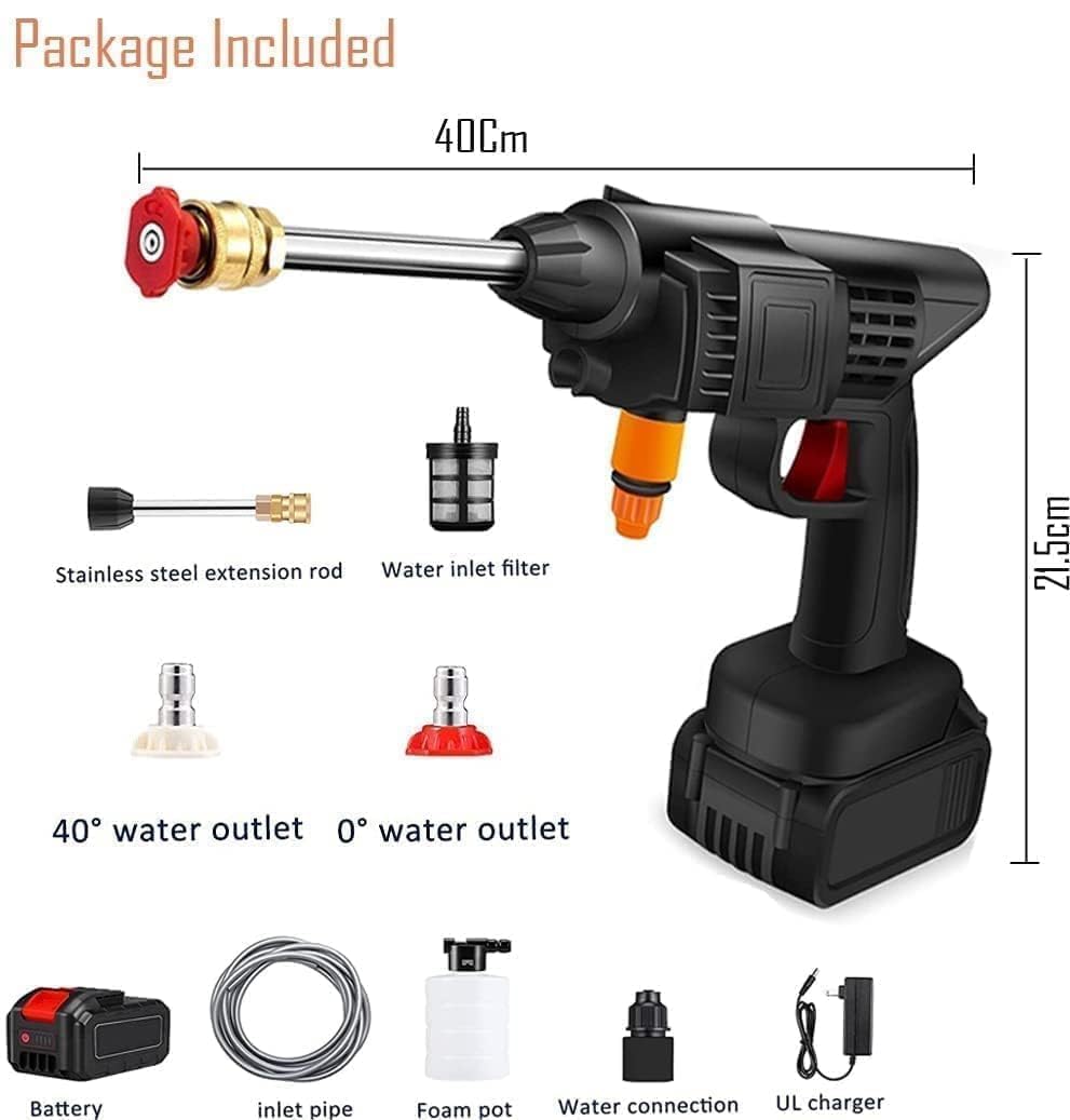48V Cordless High-Pressure Washer Gun – Double Battery, 12000mAh, Adjustable Nozzle & 5M Hose for Car & Bike Cleaning