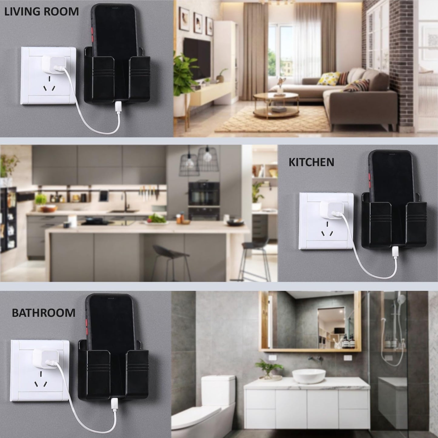 Wall Mounted Mobile Charging Stand | Self-Adhesive Phone Holder for Charging & Remote Storage | Space-Saving Organizer