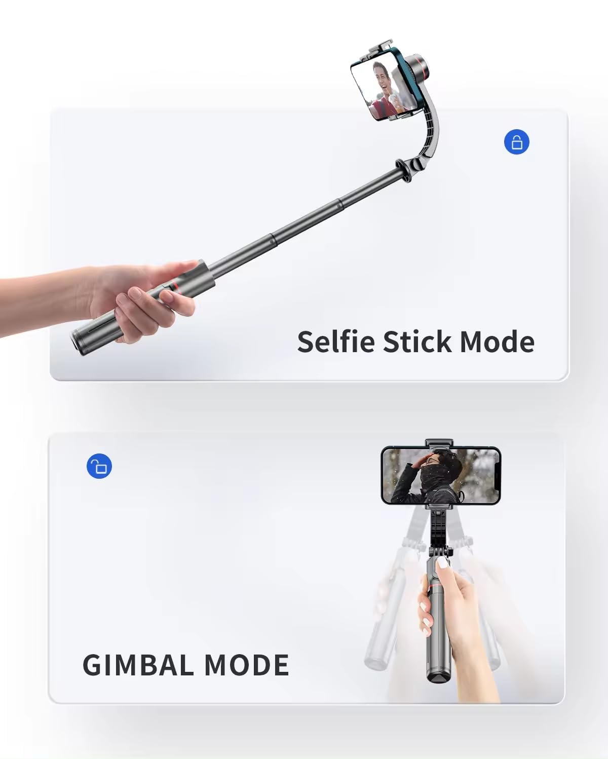 L19s Gimbal Stabilizer for Smartphone, 86mm x 210mm, with Selfie Stick and USB Cable(Black) TripodL19s