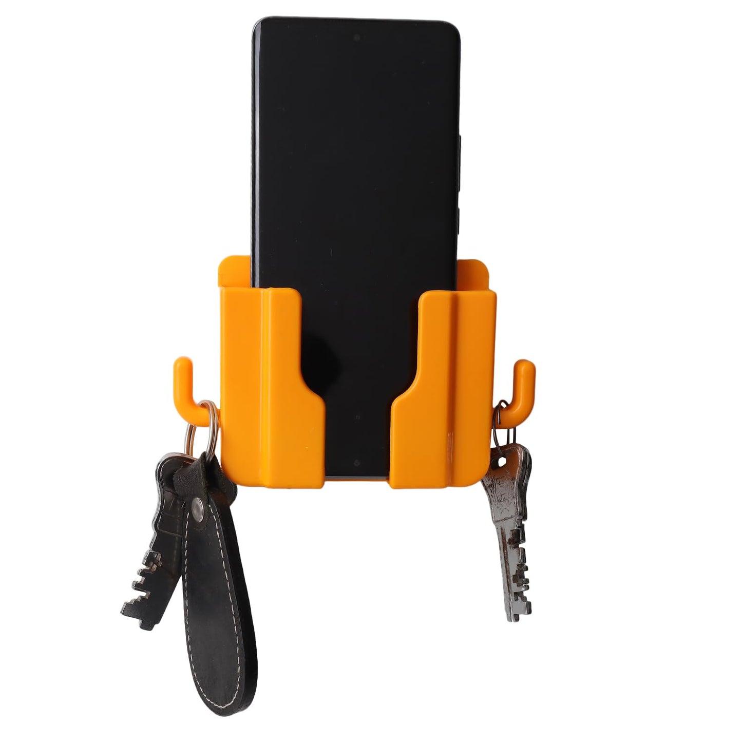 Wall Mounted Mobile Charging Stand with Hooks | Universal Phone Holder & Remote Organizer | Space-Saving Wall Storage