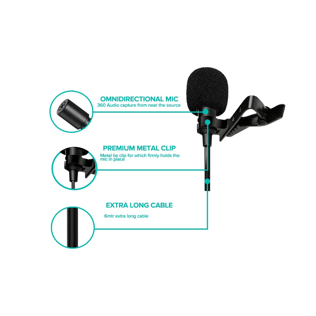 Acoustics Professional Lavalier Lapel Collar Condenser Microphone for 3.5mm Jack Android Smartphones and Cameras, Recording mic for Singing, YouTube Content Creation (6 MTR)