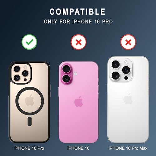 iPhone 16 pro Magnetic Transparent Case | Shock Proof Design & Camera Protection | Magsafe Wireless Charging case for Apple iPhone 16 pro | Sleek Hard Crystal Cover - Black (Back)