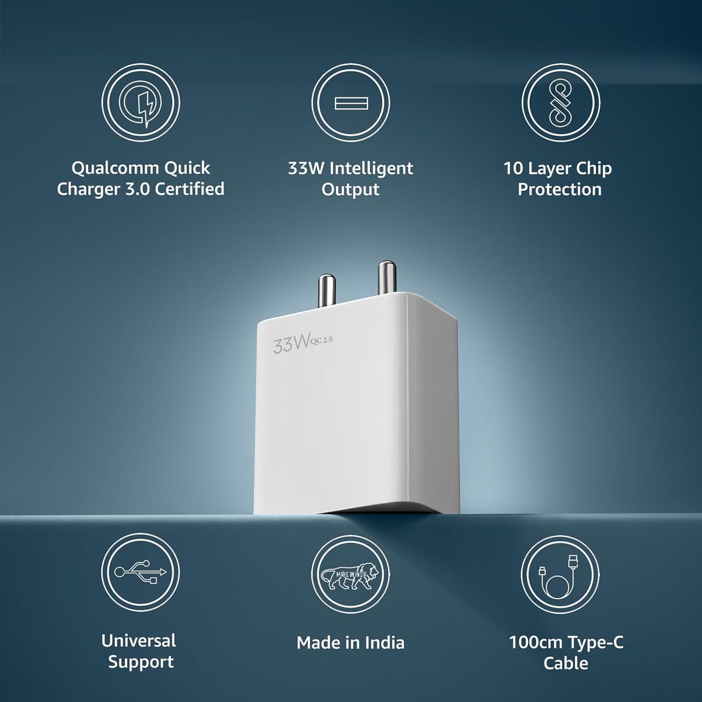33W Sonic 2.0 SuperFast Charger with USB-C Cable | Compatible with Mi, Xiaomi, Redmi, Poco & More Smartphones