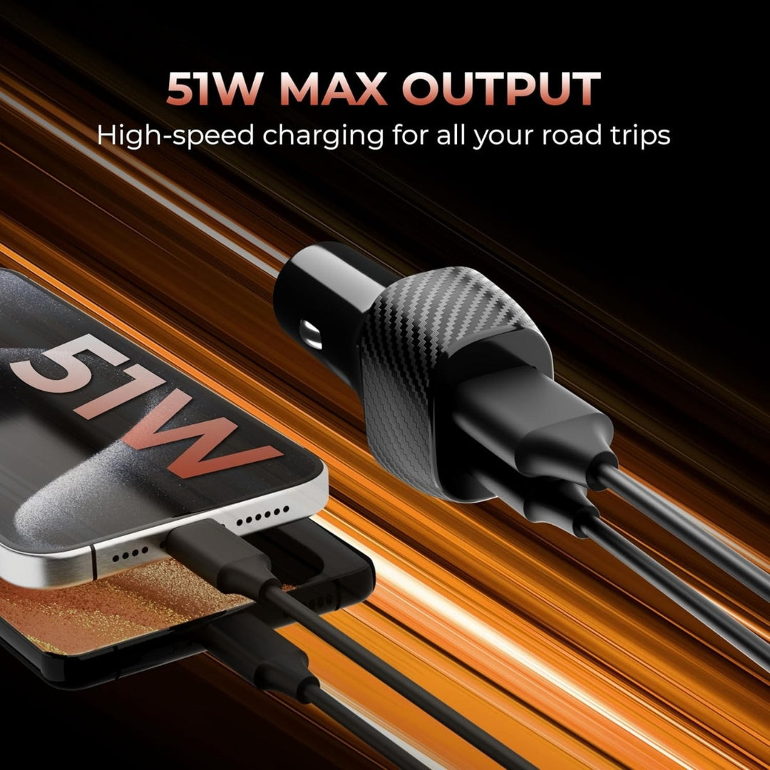 51W Car Charger with Dual Output, 51 Watts Total (31W USB + 20W Type C PD), car charger fast charging Compatible for iPhone and all Android Smartphones and Tabletes ( PD 3.0 and QC 3.0 )