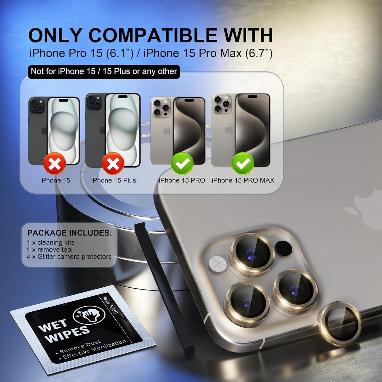 Camera Lens Protector for iPhone 15 Pro / 15 Pro Max (GOLD)