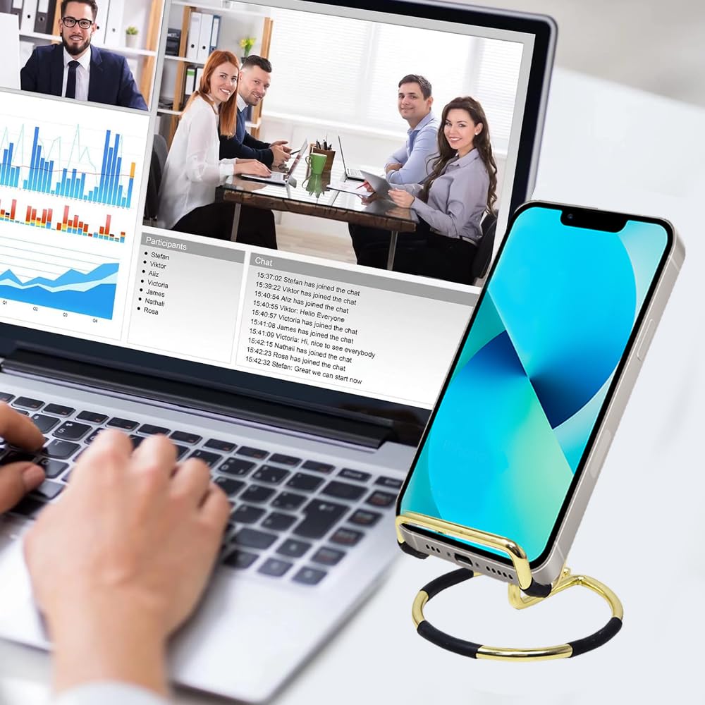 Cell Phone Stand for Desk, Cute Metal Gold Cell Phone Stand Holder Desk Accessories, Compatible with All Mobile Phones, iPhone, Switch, iPad