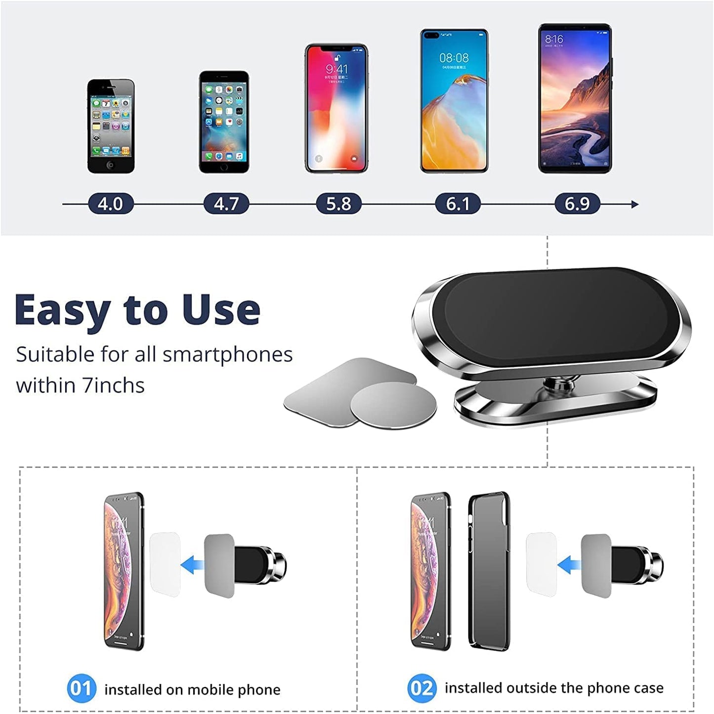 Magnetic Mobile Holder for Car Dashboard, Car Mount, Universal 360°Rotation Car Phone Holder, 8X Strongest & Safest Magnets Car Mount Phone Holder for All Smartphone