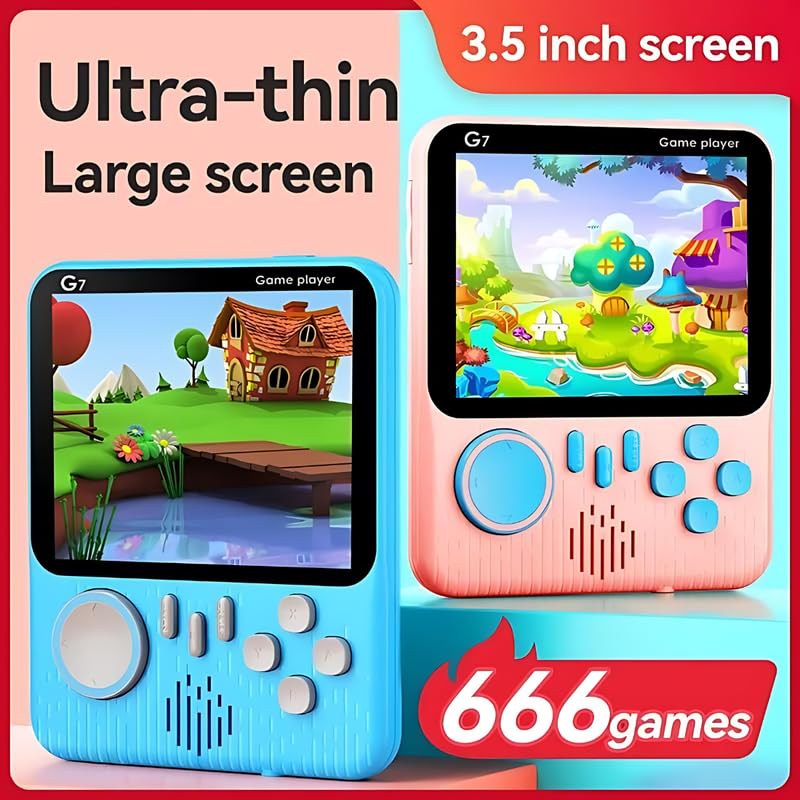 Retro Classic Game Box G7 - 3.5 Inch Screen,666 in1 Games -Handheld Mini Video Game Console for Kids Play on TV - Includes Games Like Contra,Tank,Bomber Man