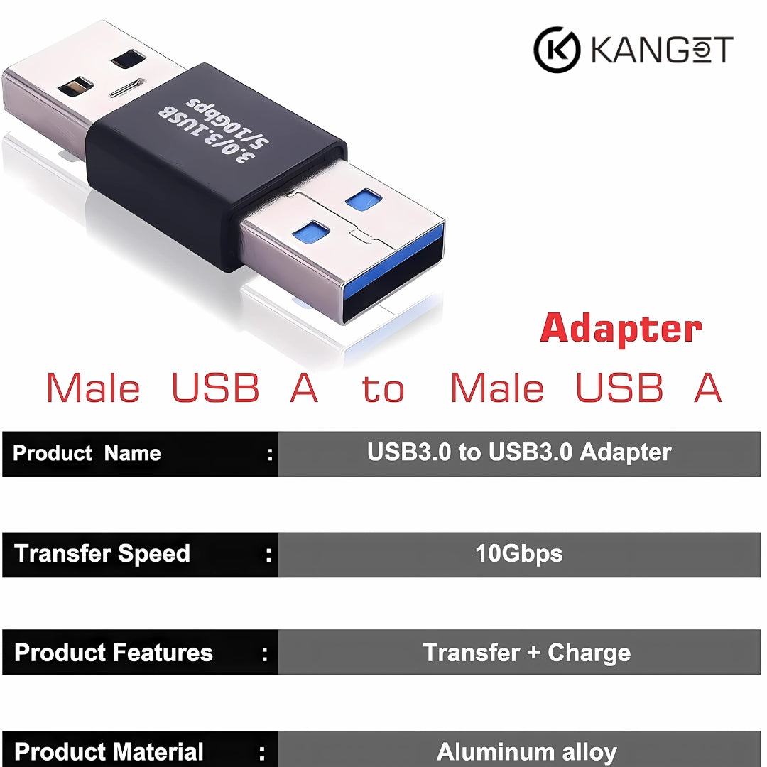 USB Male to USB Male Connector, USB 3.0 to 3.1 Adapter, USB a Male to Male Joiner Plug Coupler Extender USB 3.1 Gen 2 Super Speed Charging and Upto 10Gbps Transfer Speed Type A