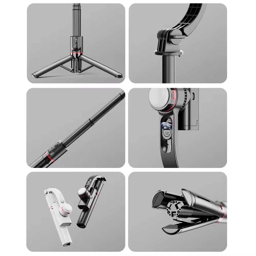 L19s Gimbal Stabilizer for Smartphone, 86mm x 210mm, with Selfie Stick and USB Cable(Black) TripodL19s