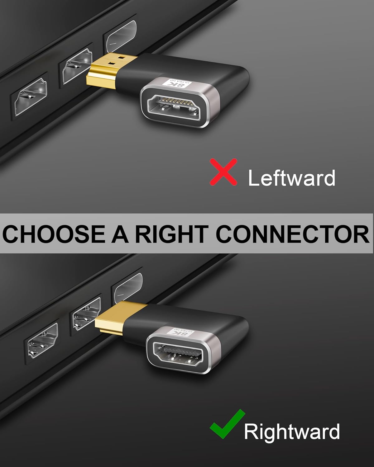 8K Ultra HD HDMI Connector 90 Degree L Shape Flat HDMI Male to Female Converter Right Angle HDMI Adapter Extender TV Led LCD TV Stick, Xbox, PS3 PS4 PS5, Supports 3D HDR, eARC, 8K@60Hz 4K@144Hz