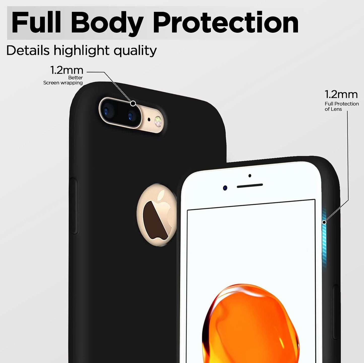 Back Cover | Full Camera Protection | Super Soft Silicone | Raised Edges | Bumper Case for iPhone 7 Plus / 8 Plus (Black)