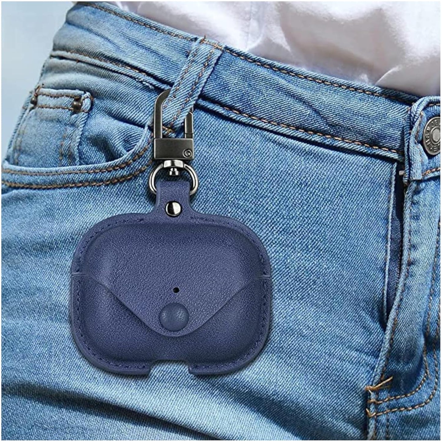 AirPods Pro/Pro2 Camouflage Leather Case Cover with Shockproof Protection & Loss Prevention Clip (Army Blue)