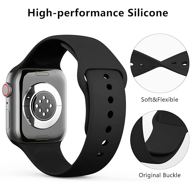 Silicone Watch Strap Compatible with Apple Watch Series 9 8 7 6 5 4 3 2 1 SE Ultra, Waterproof Watch Band with Rust Free Button for iWatch Straps 40mm 38mm 41mm 44mm 45mm 42mm 49mm