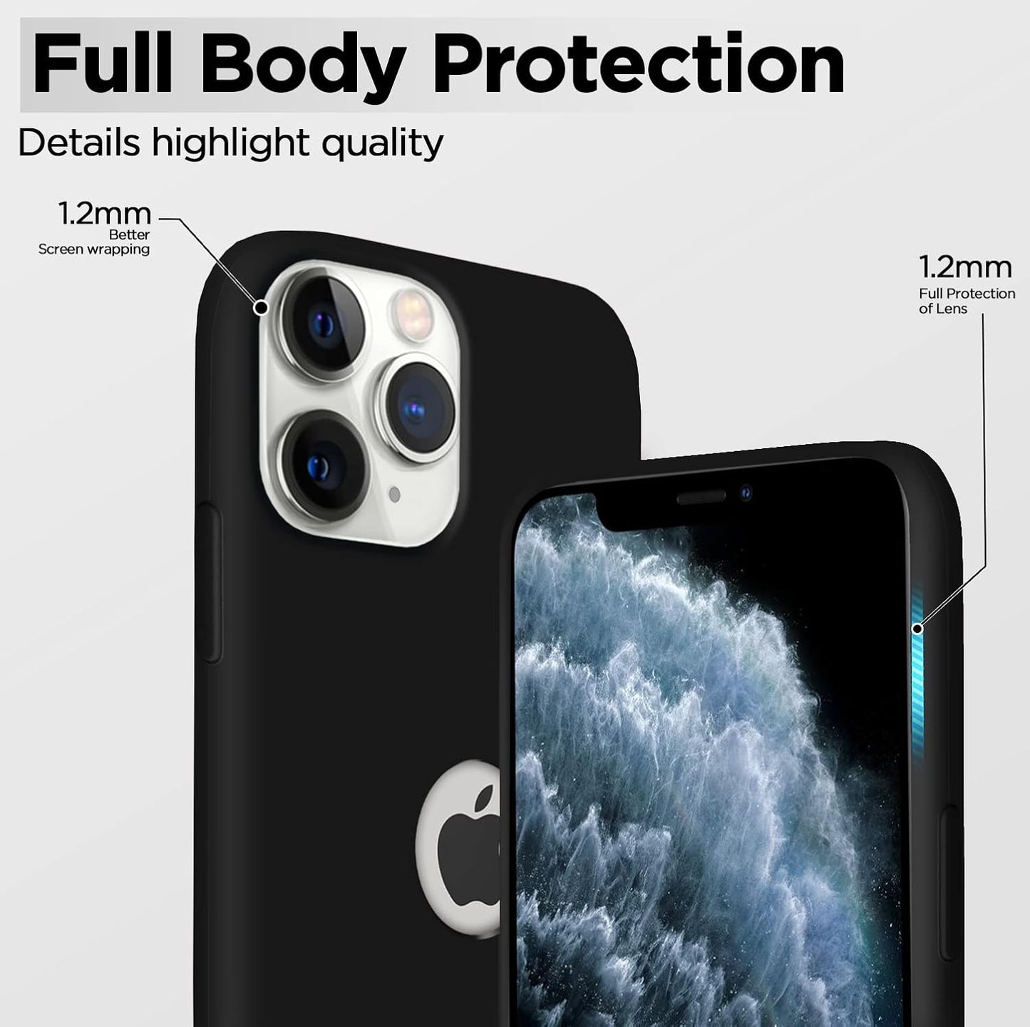 Back Cover Liquid Soft Silicone Bumper Case Logo Cut Cover for iPhone 11 Pro Max (Black)