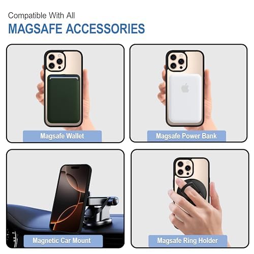 iPhone 16 pro Magnetic Transparent Case | Shock Proof Design & Camera Protection | Magsafe Wireless Charging case for Apple iPhone 16 pro | Sleek Hard Crystal Cover - Black (Back)