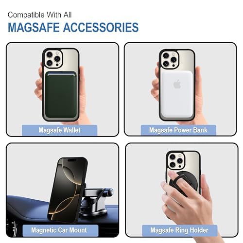 iPhone 16 pro Max Magnetic Transparent Case | Shock Proof Design & Camera Protection | Magsafe Wireless Charging case for Apple iPhone 16 pro Max | Sleek Hard Crystal Cover - Black (Back)