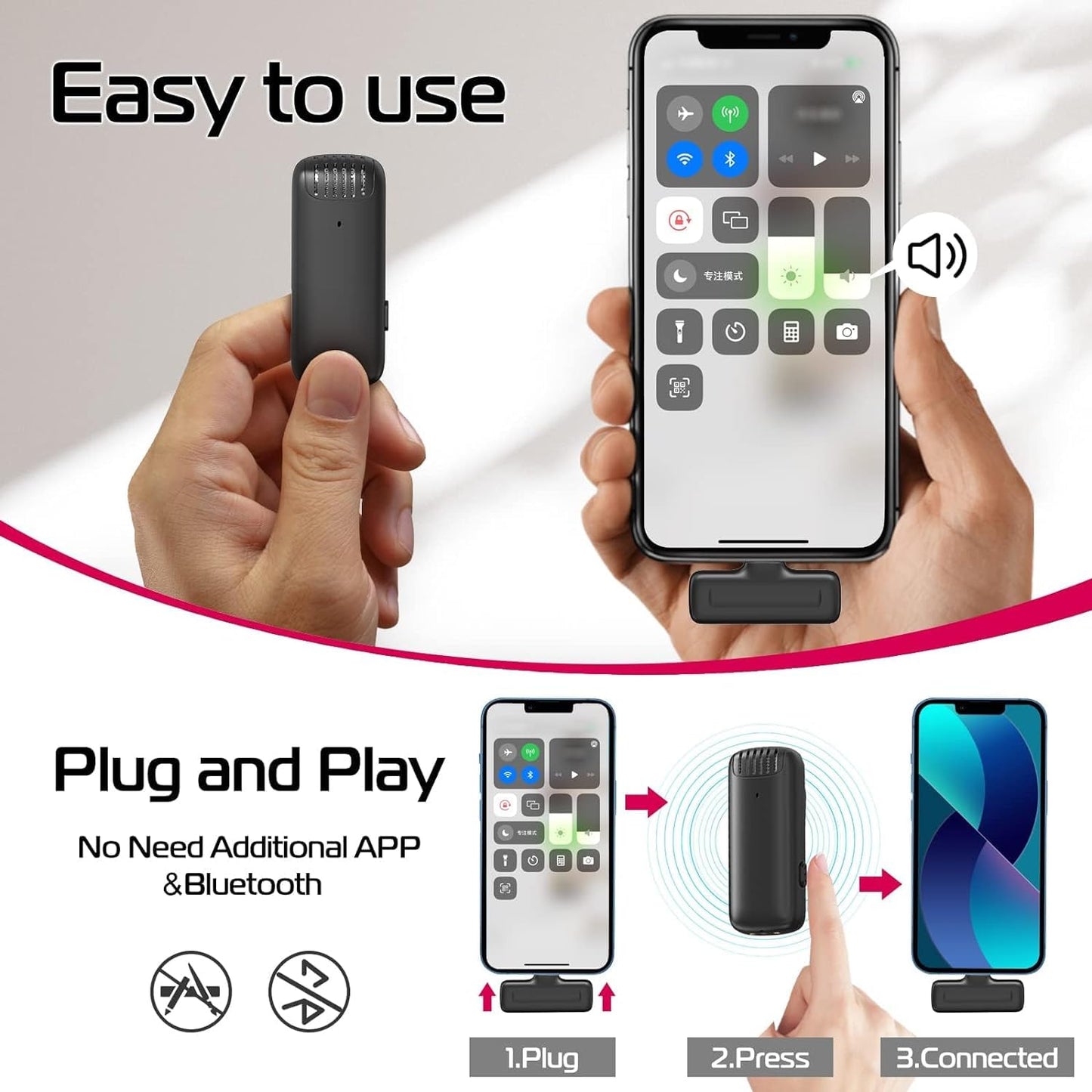 J13 Wireless Microphone, Noise Reduction Lapel Mic with Charging Case, Wireless Mic for Video Recording, YouTube, Facebook, Support System for Type C & iPhone (Dual Channel Universal Version)