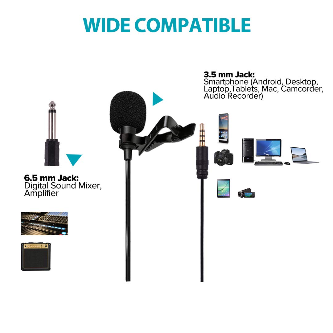 Acoustics Professional Lavalier Lapel Collar Condenser Microphone for 3.5mm Jack Android Smartphones and Cameras, Recording mic for Singing, YouTube Content Creation (6 MTR)