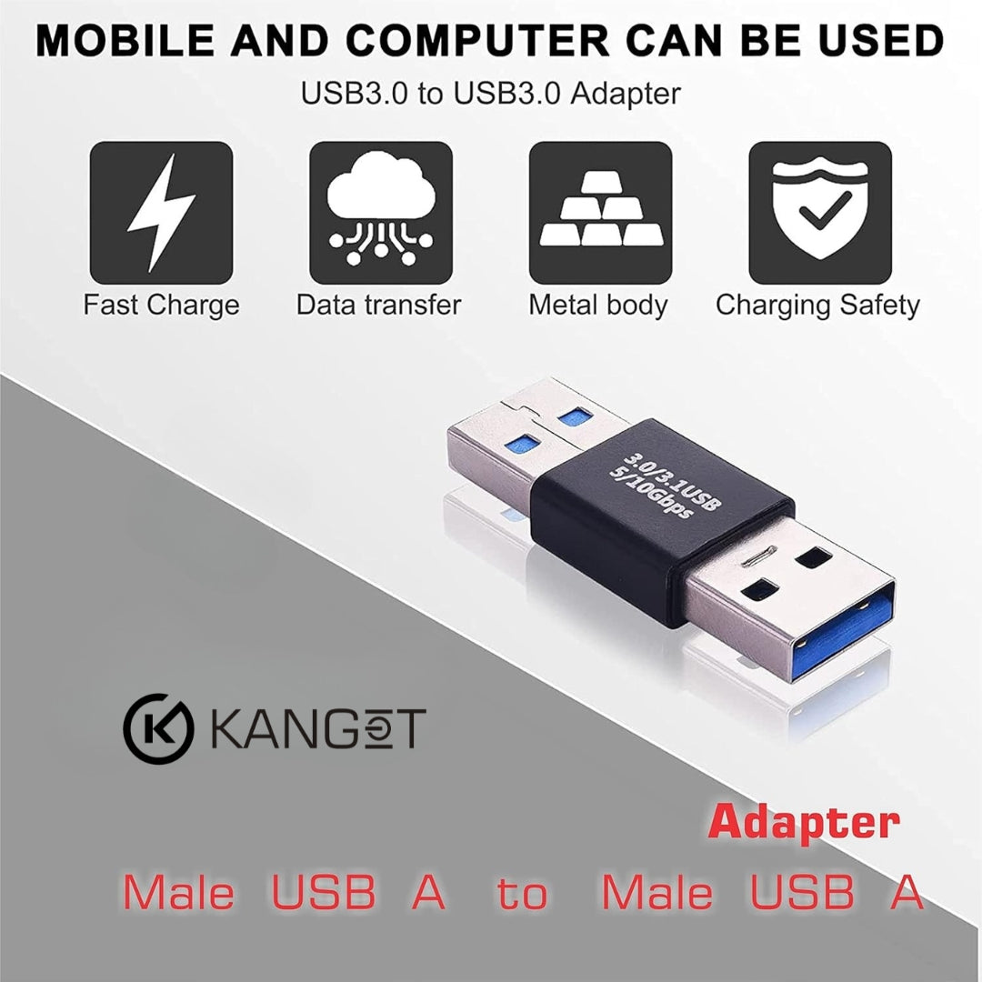 USB Male to USB Male Connector, USB 3.0 to 3.1 Adapter, USB a Male to Male Joiner Plug Coupler Extender USB 3.1 Gen 2 Super Speed Charging and Upto 10Gbps Transfer Speed Type A