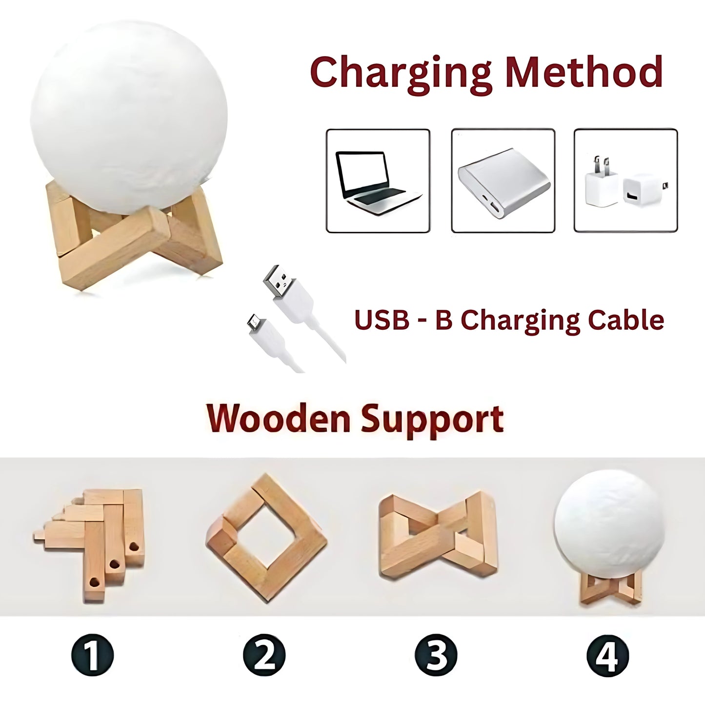 3D Moon Lamp with 7 Color Changing LED, Touch Sensor Control, Wooden Stand, Night Light for Bedroom, Home Decoration, 15cm LED Lamp for Kids and Adults