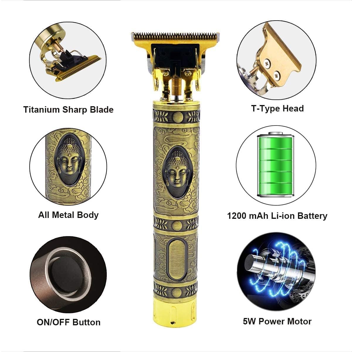 Buddha Style Beard Trimmer For Men, Rechargeable Professional Hair Clipper, Hair Trimmer & Shaver with Adjustable Blade, T-Blade Body Grooming Trimmer, Close Cut Precise Hair Machine