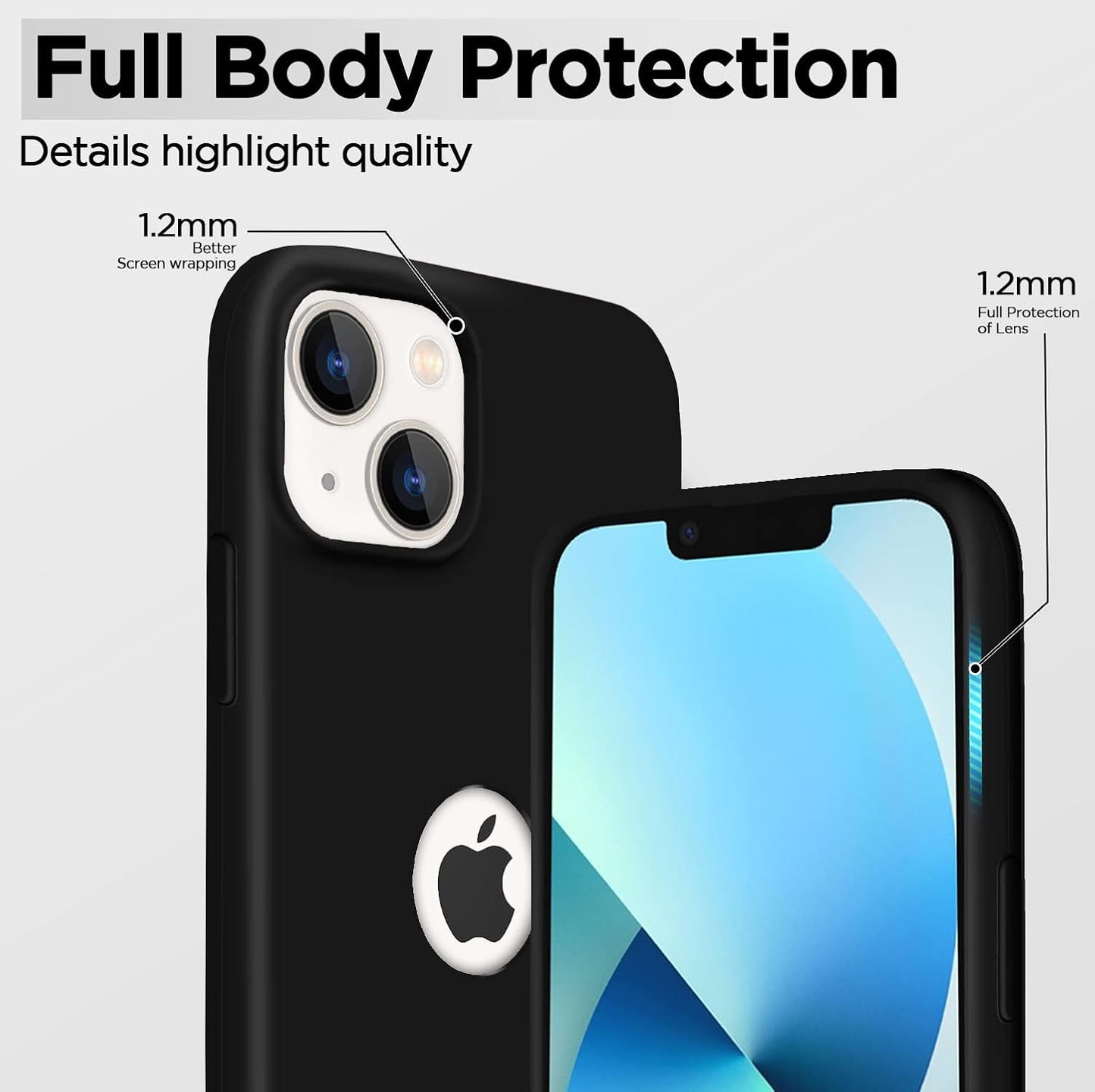 Back Cover | Full Camera Protection | Raised Edges | Super Soft Silicone | Bumper Case for iPhone 13 Mini (Black)