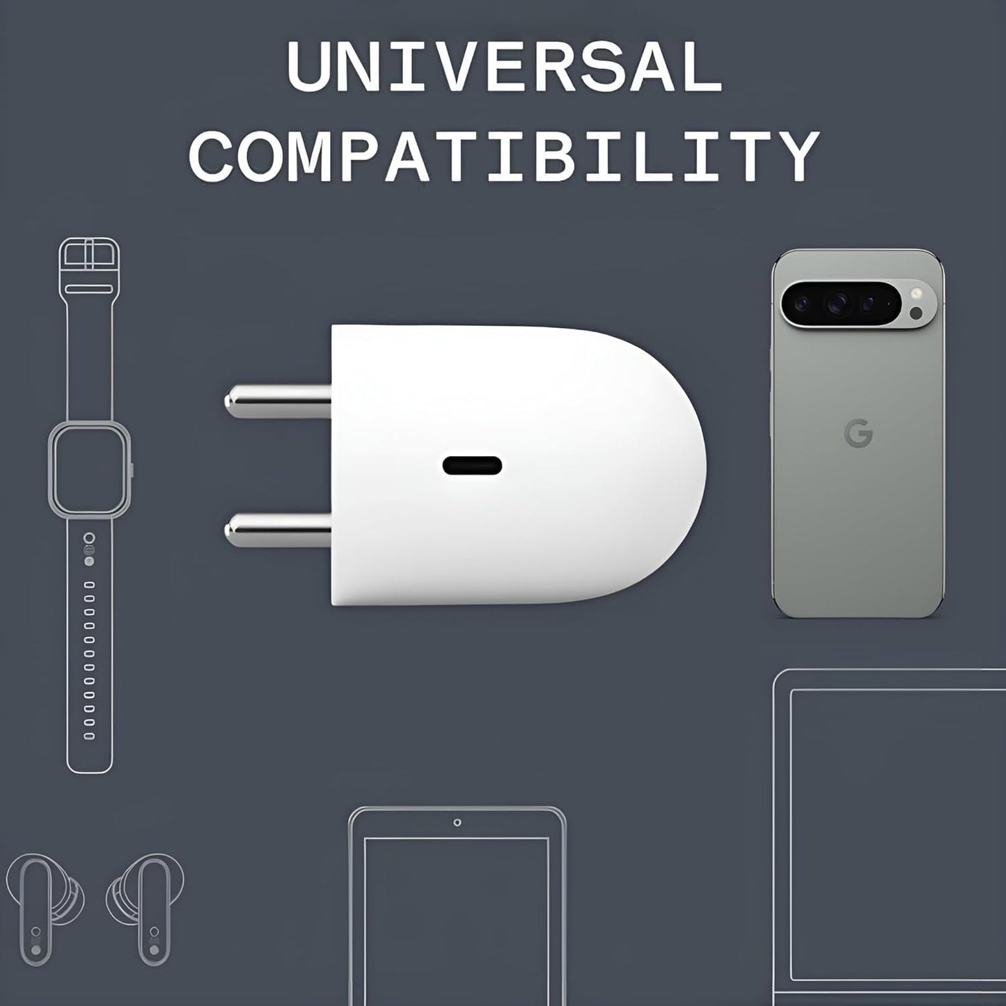 Google 45W C-Type Rapid Fast Charger Adapter for Pixel 9 Pro XL | 9 Pro Fold | 9 Pro | 9 | 8 Pro | 8 | Phone 2 | 2a Plus | Laptop | Chrome Book | Tablet | Buds & USB C Devices Quick Charge 45 w, White