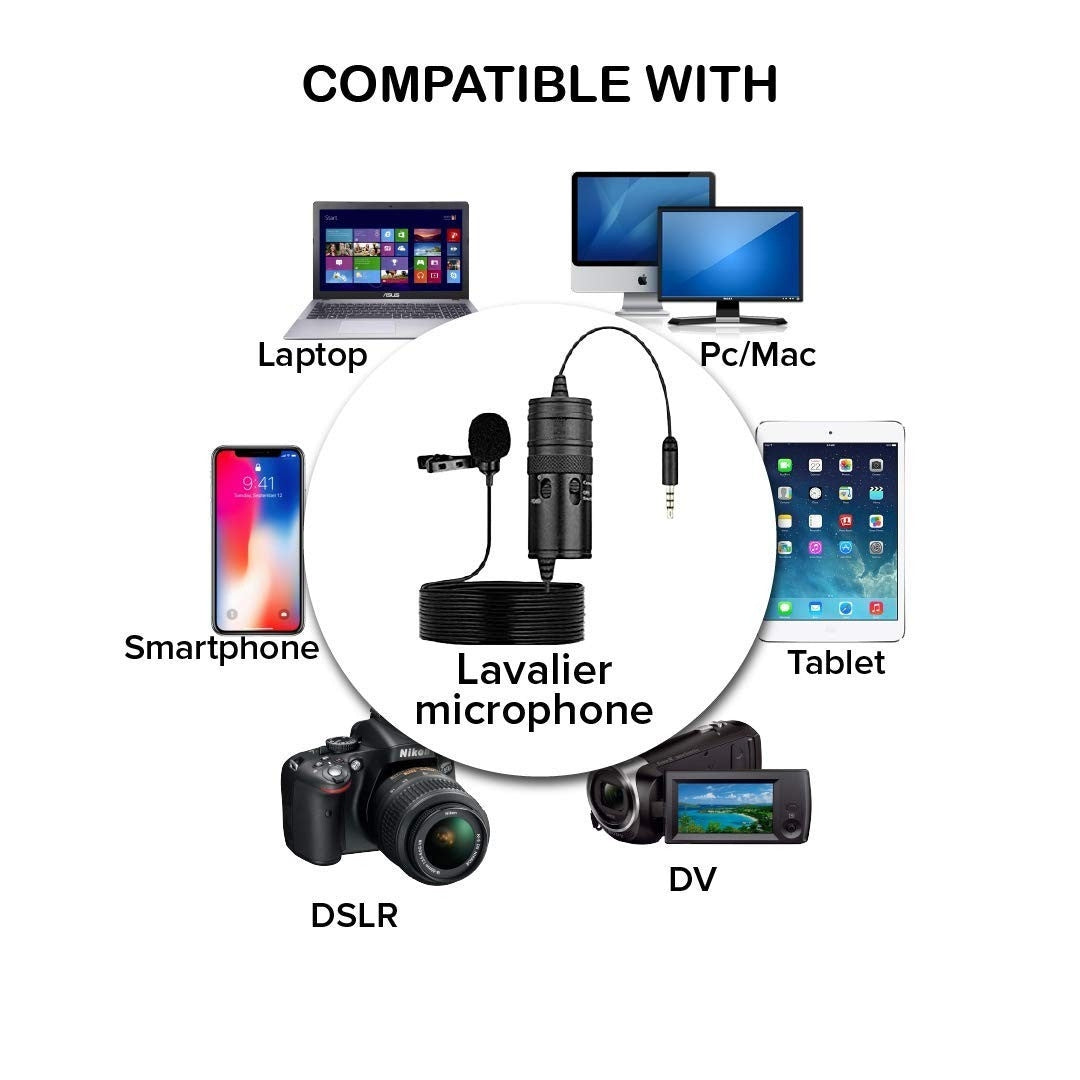 Acoustics Professional Lavalier Lapel Collar Condenser Microphone for 3.5mm Jack Android Smartphones and Cameras, Recording mic for Singing, YouTube Content Creation (6 MTR)