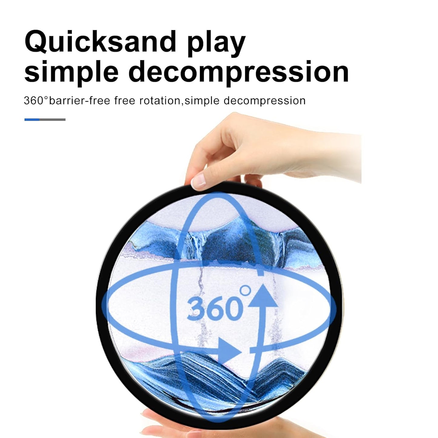 Sand Art Kits Moving Sand Art Liquid Motion, Round Glass Moving Sand Art Picture Relaxing Desktop Home Office (7Inch-Blue)