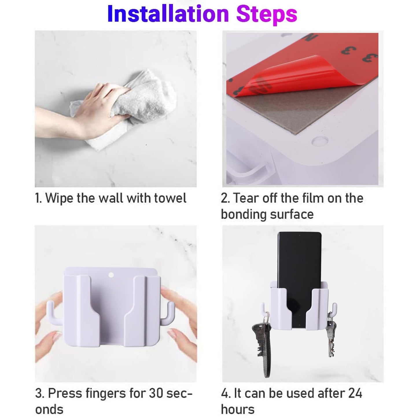 Wall Mounted Mobile Charging Stand with Hooks | Universal Phone Holder & Remote Organizer | Space-Saving Wall Storage