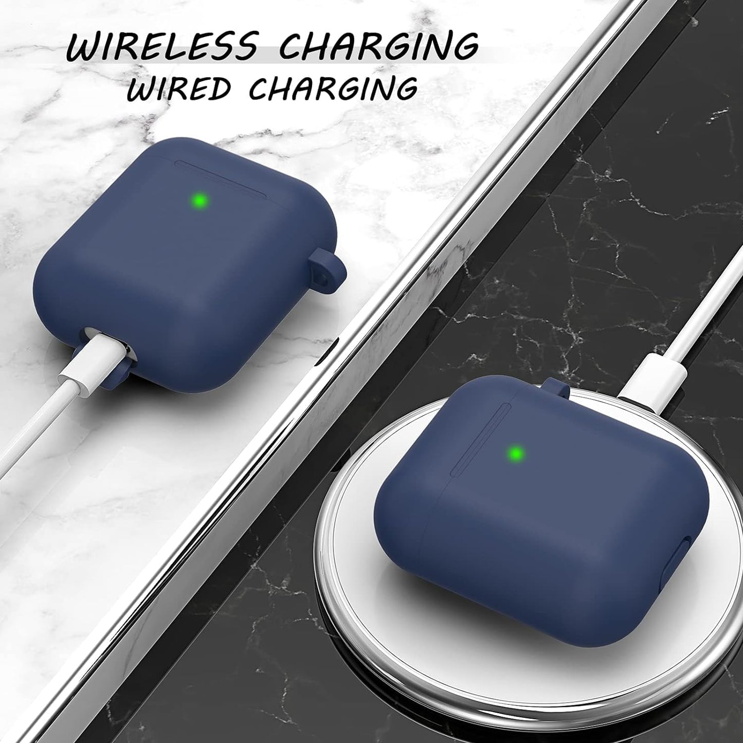 Silicone Soft Case Cover with Buckle for AirPods 1st & 2nd Generation (Midnight Blue)