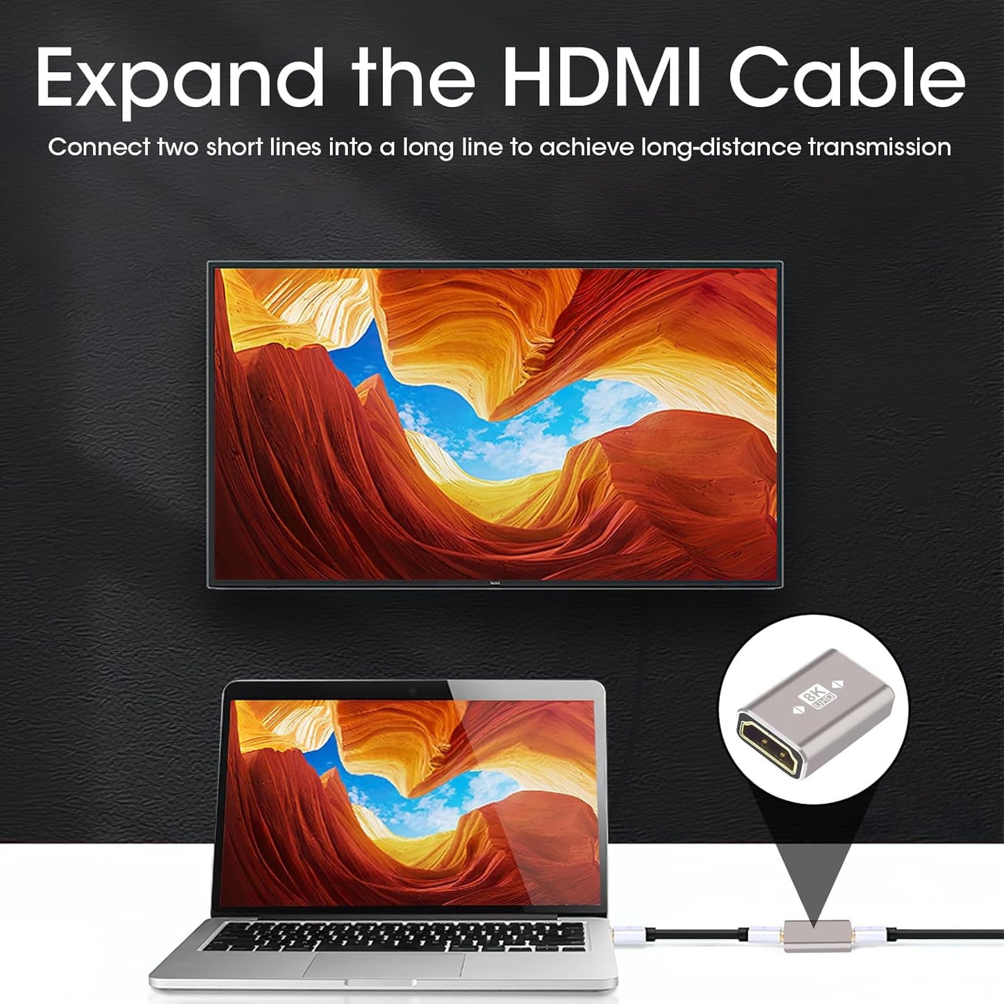 8K HDMI Coupler, HDMI 2.1 Female to Female Connector HDMI Extension Adapter, Supports 8K@60Hz, 3D, 4K@120Hz, 2K, Compatible with HDTV, Monitors, Laptop, Projector, PS5/4, Xbox X