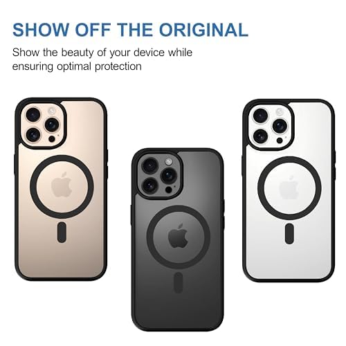 iPhone 16 pro Magnetic Transparent Case | Shock Proof Design & Camera Protection | Magsafe Wireless Charging case for Apple iPhone 16 pro | Sleek Hard Crystal Cover - Black (Back)