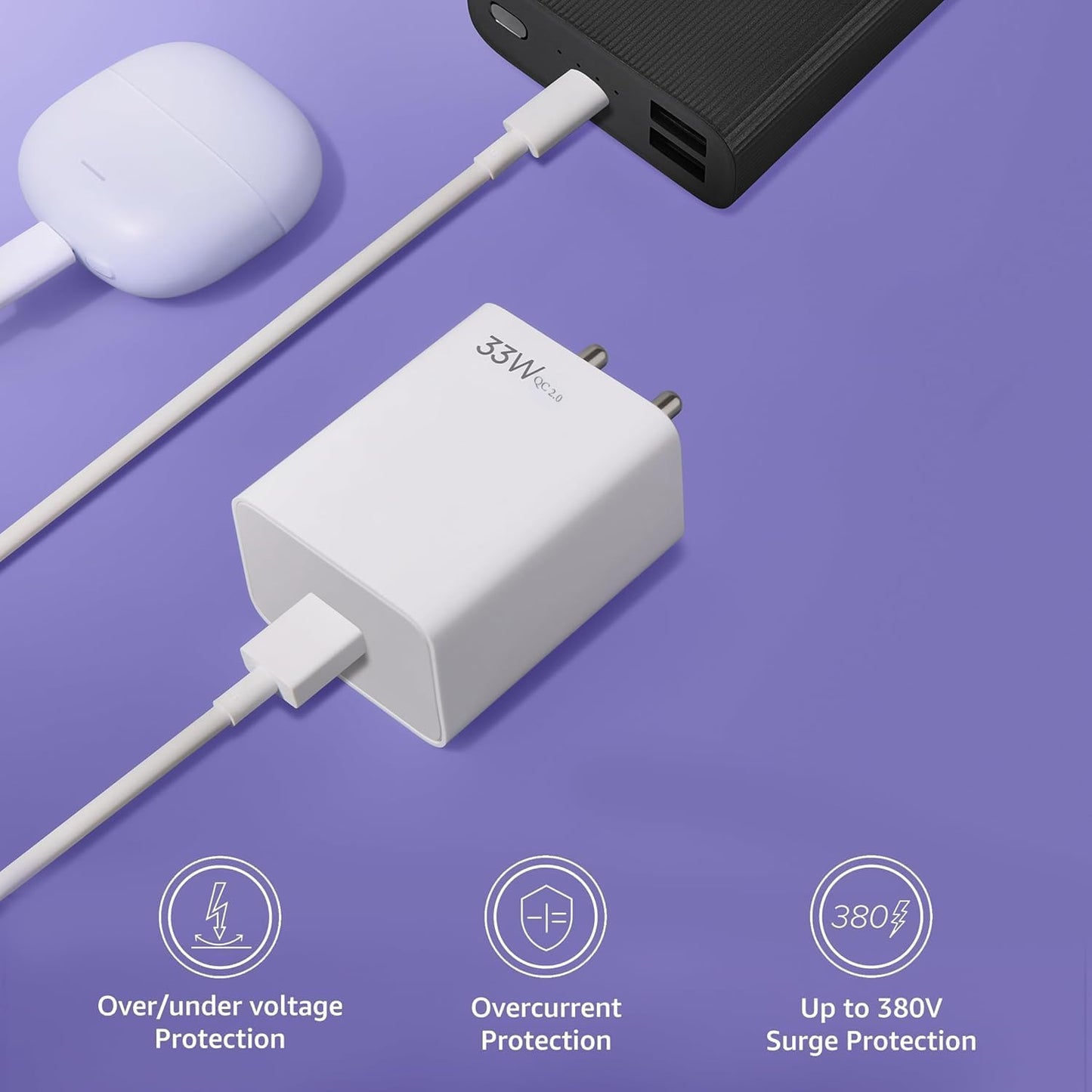 33W Sonic 2.0 SuperFast Charger with USB-C Cable | Compatible with Mi, Xiaomi, Redmi, Poco & More Smartphones