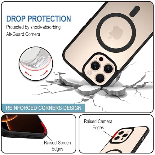 iPhone 16 pro Magnetic Transparent Case | Shock Proof Design & Camera Protection | Magsafe Wireless Charging case for Apple iPhone 16 pro | Sleek Hard Crystal Cover - Black (Back)