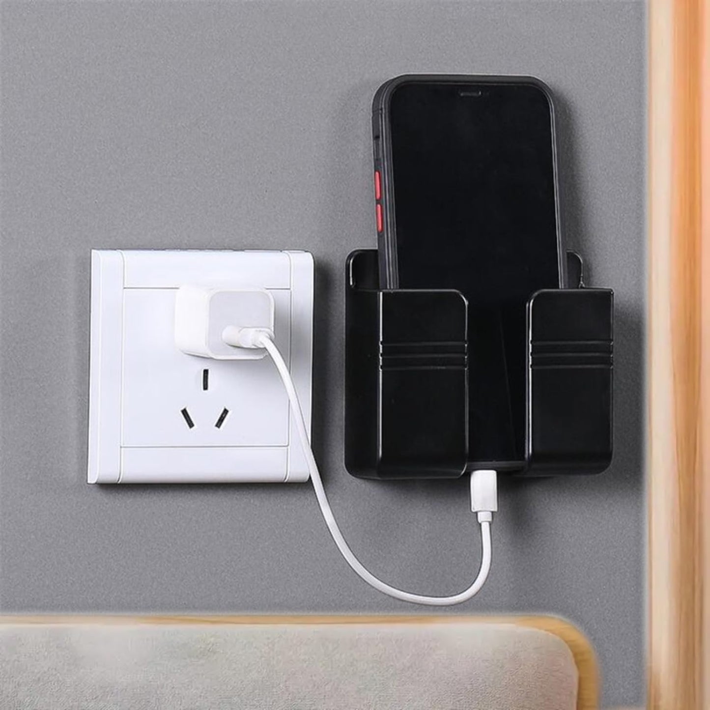 Wall Mounted Mobile Charging Stand | Self-Adhesive Phone Holder for Charging & Remote Storage | Space-Saving Organizer