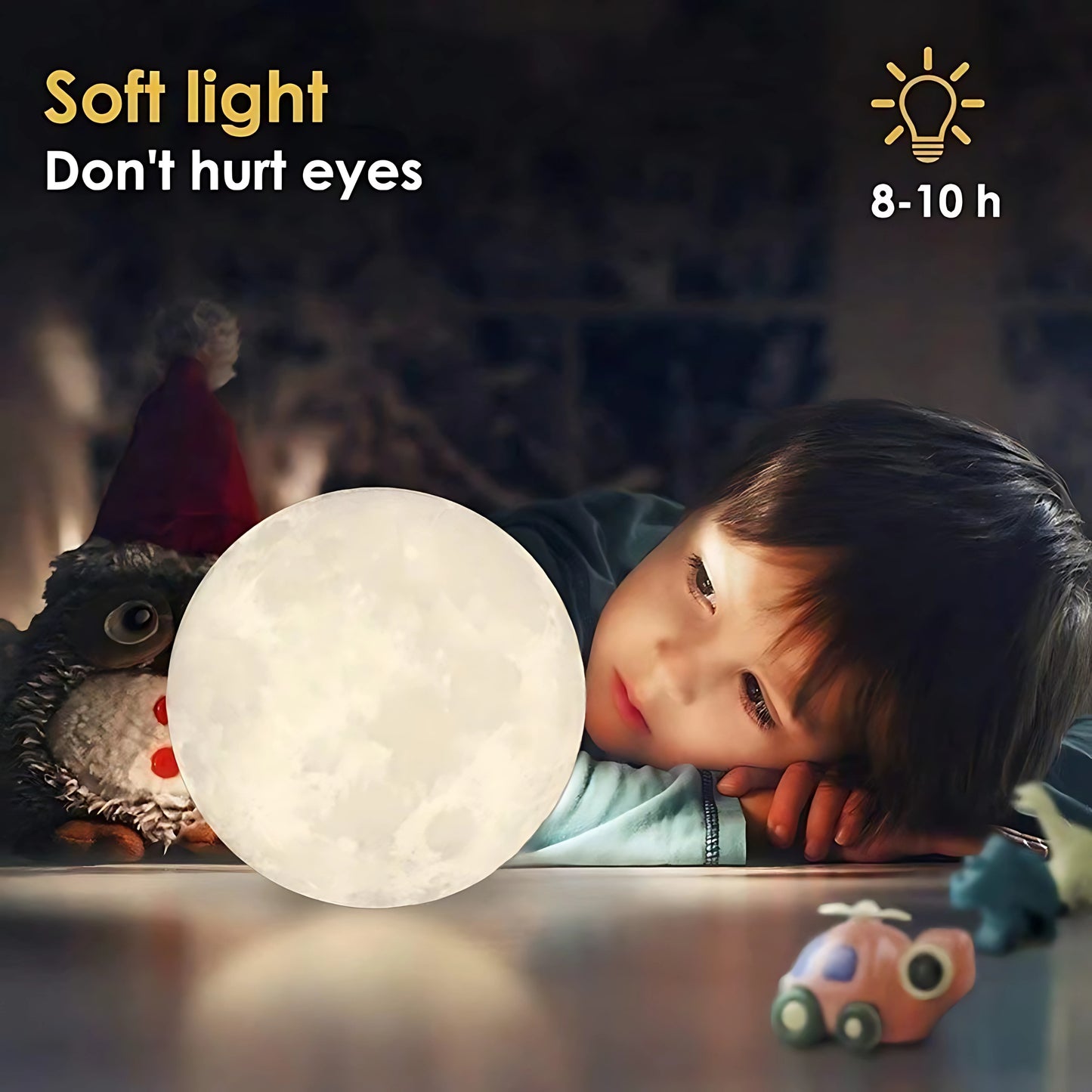 3D Moon Lamp with 7 Color Changing LED, Touch Sensor Control, Wooden Stand, Night Light for Bedroom, Home Decoration, 15cm LED Lamp for Kids and Adults