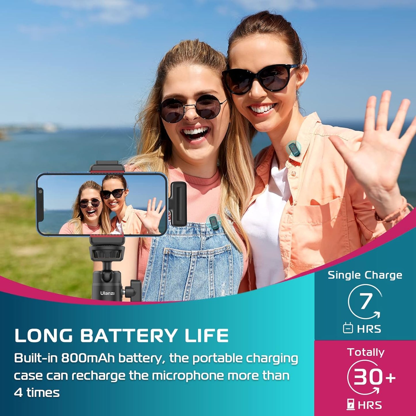 J13 Dual Wireless Lavalier Mic with Noise Reduction & Charging Case. Plug & play for Lightning devices. Perfect for YouTube, Facebook Live, vlogs, interviews, and pro video recording.